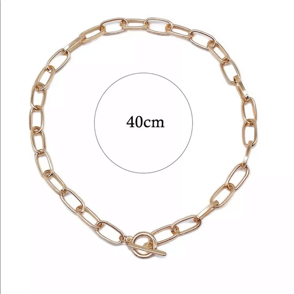 New Gold Plated Paper Clip Thick Link Chain Toggle Chunky Necklace - Picture 2 of 4